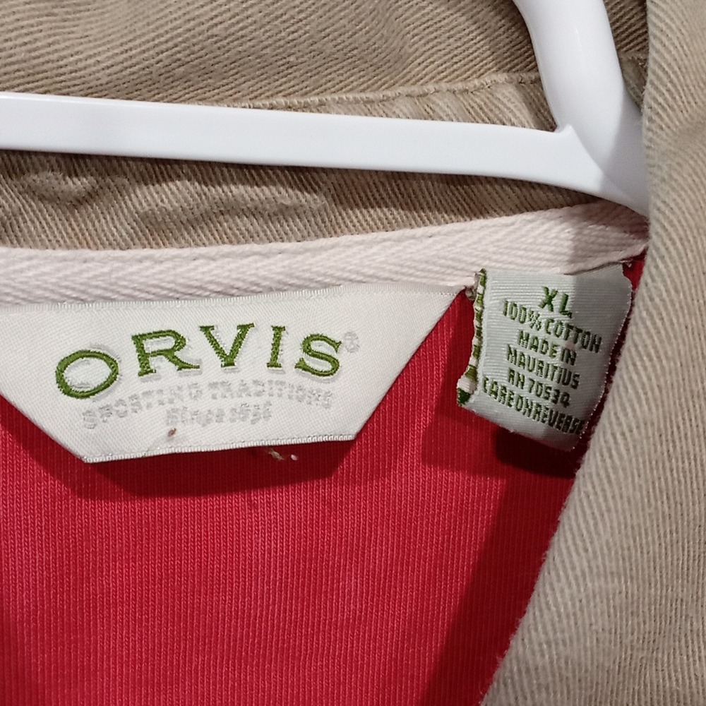 Orvis Mens XL Red Long Sleeve Polo Shirt Cotton Shooting Patches Outdoor Rugged - Picture 4 of 9